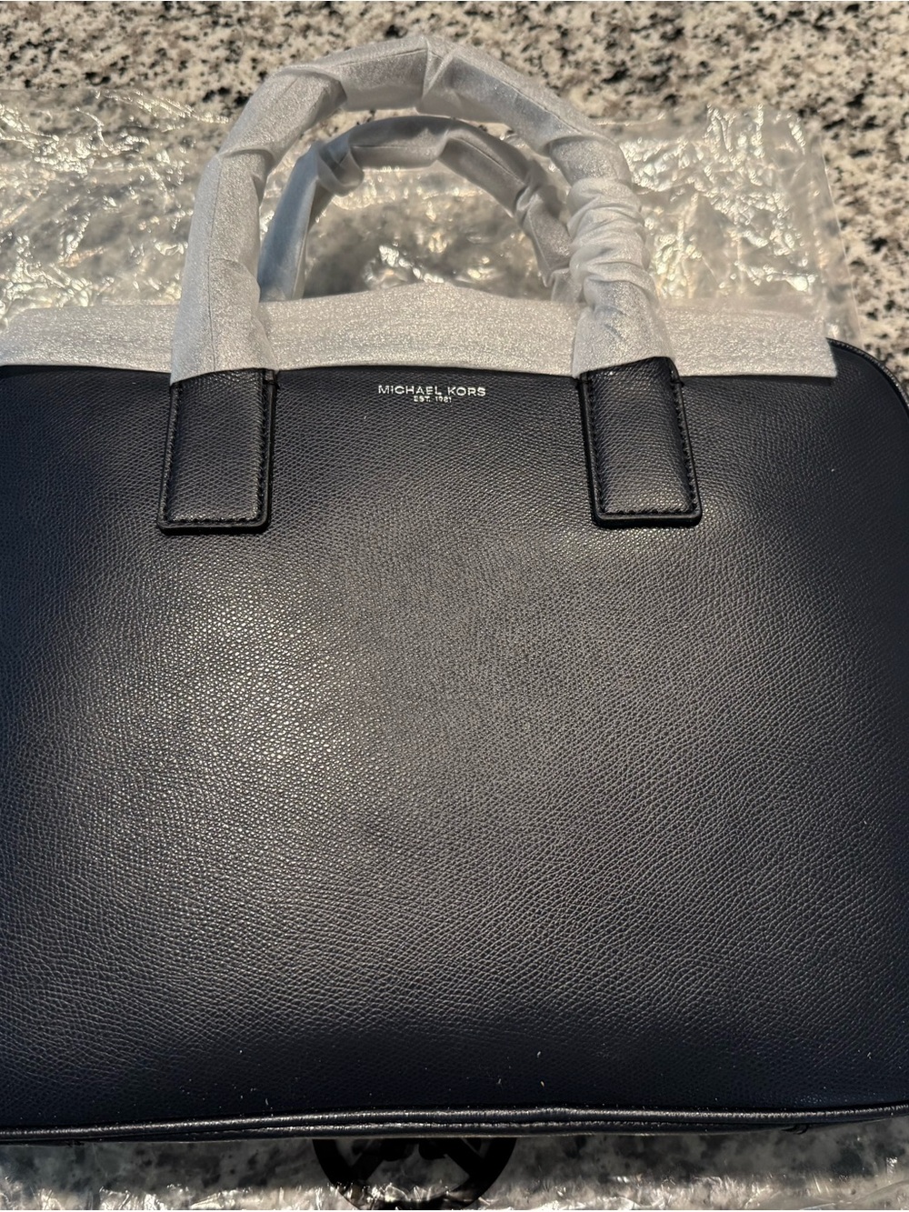 Michael Kors Navy Leather Men's Briefcase with Top Handles NWT